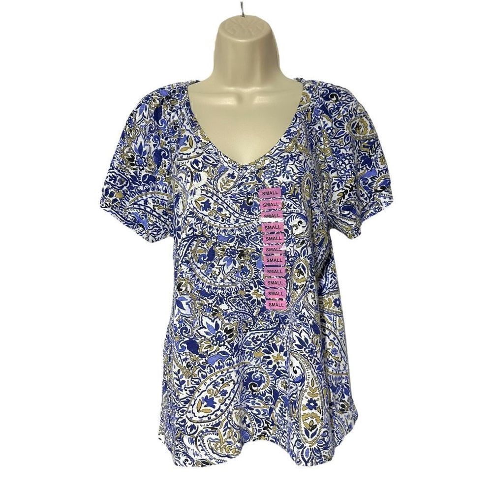 Rafaella Women’s Knit V-Neck Ruffled Short Sleeve Fashion Top